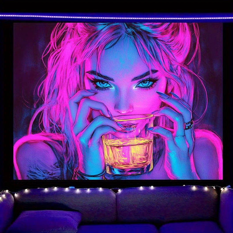 Tapisserie Cyberpunk Néon Rose et Bleu – Fille UV – Image 4