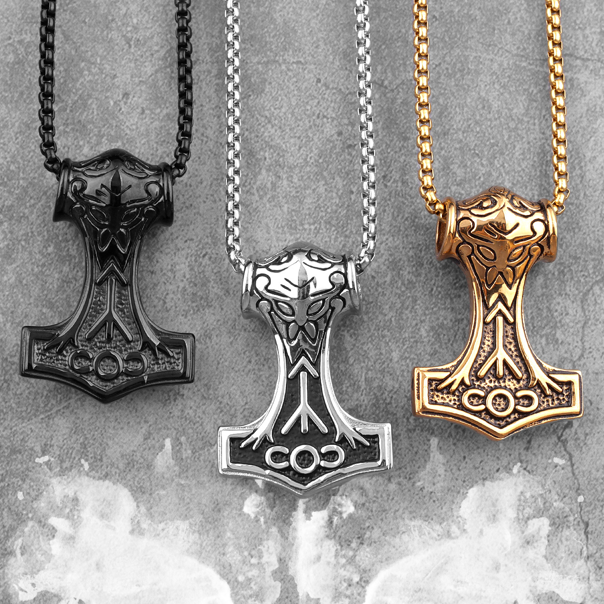 Pendentif marteau nordique noir en acier inoxydable
