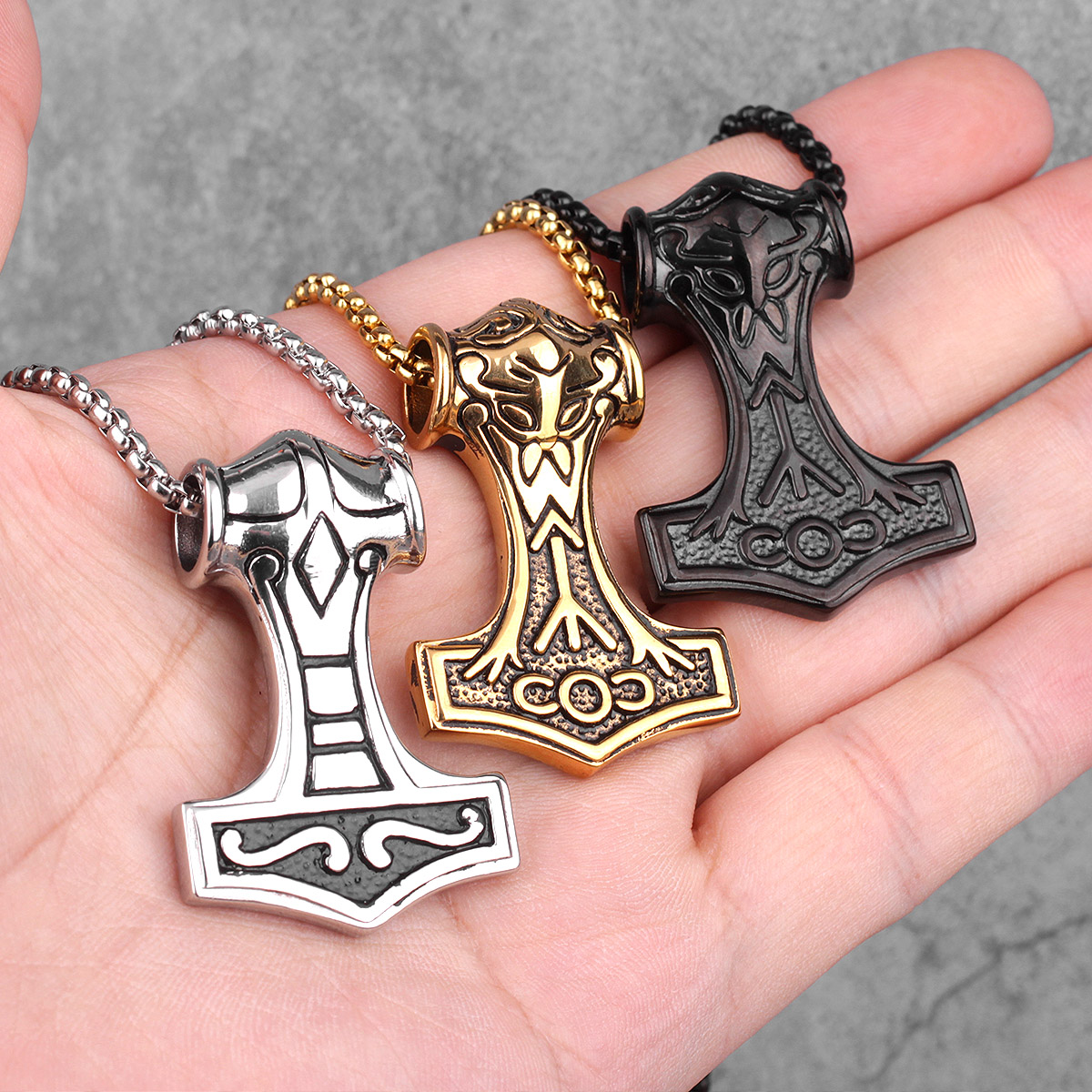 Pendentif marteau nordique argenté en acier inoxydable